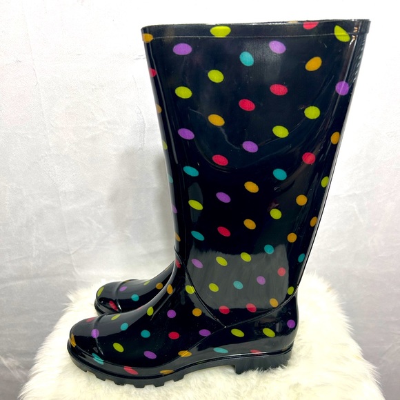 Arizona Jean Co Multi-Colored Polka Dot Rain Boots - Black Rain boots - Picture 6 of 6
